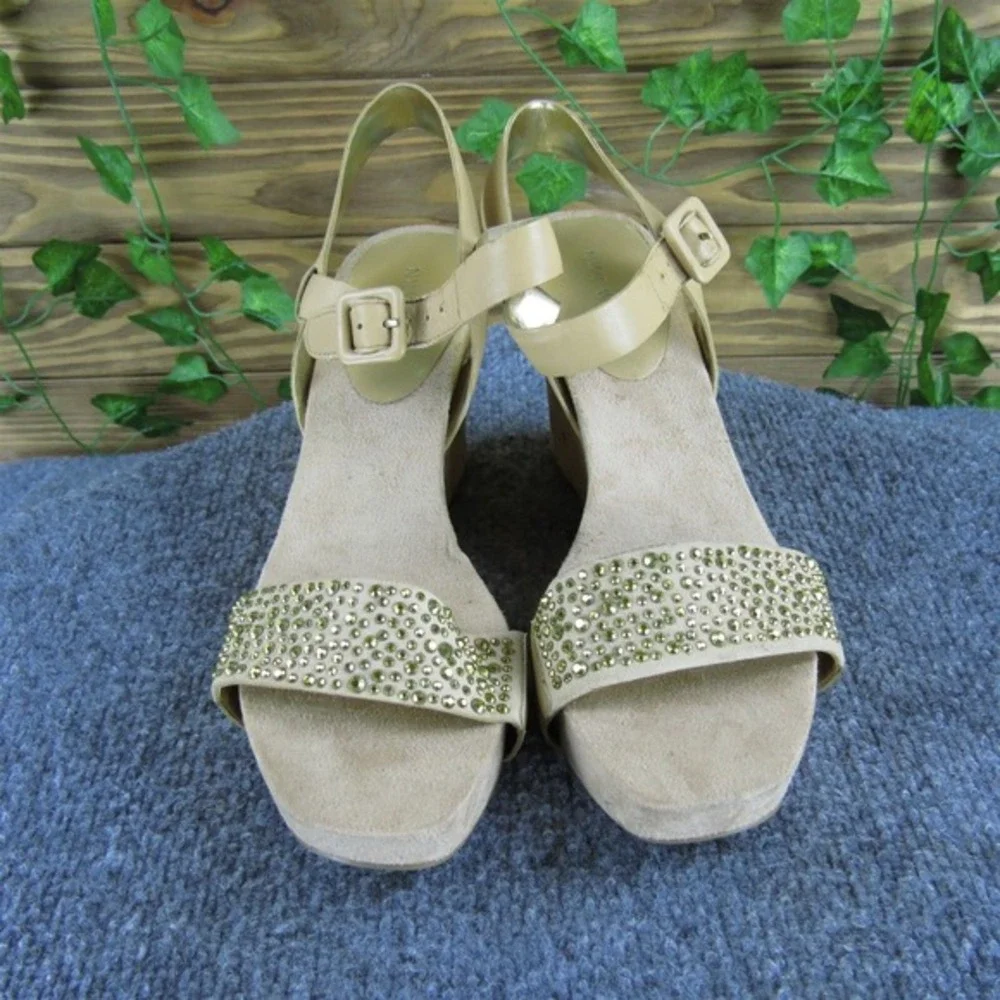 Nine West Women's 7Samata Ankle Strap Beige Leather Sz 8 Medium Gently Used 2025